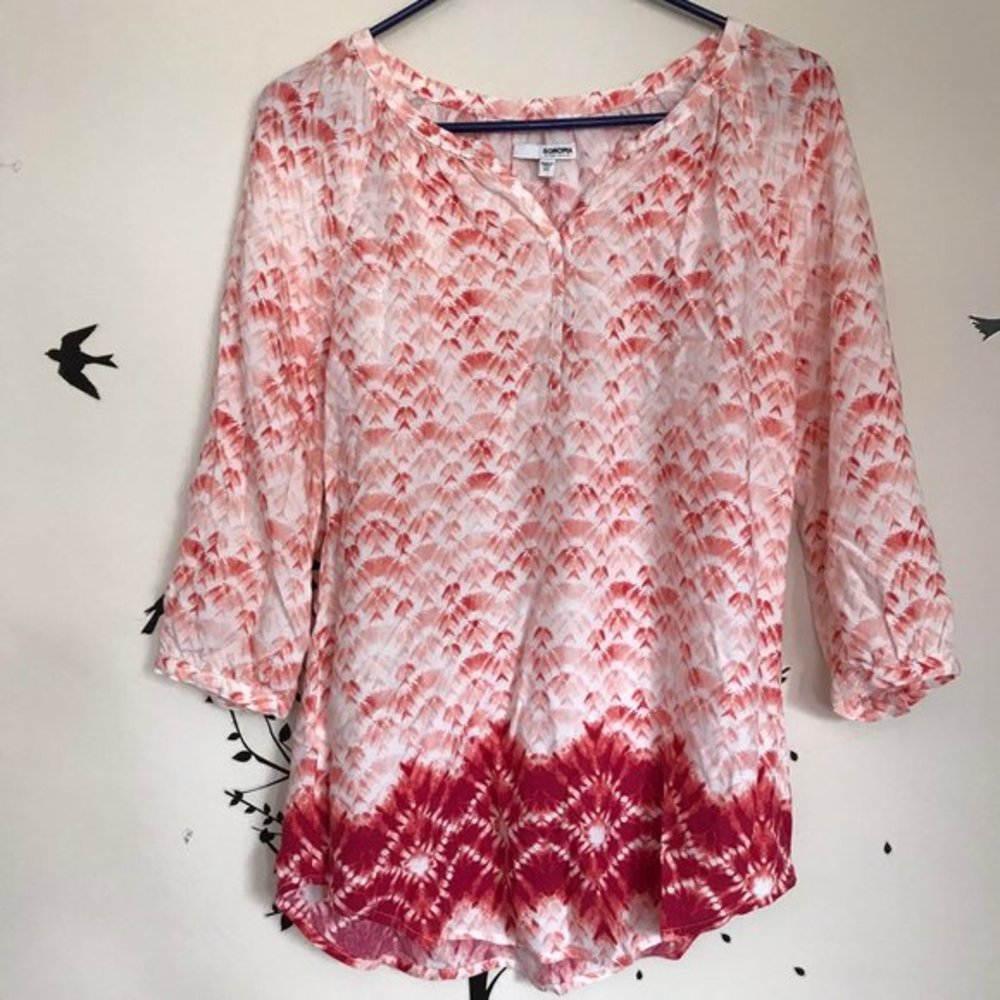 SONOMA red white tie dye print tunic top XS